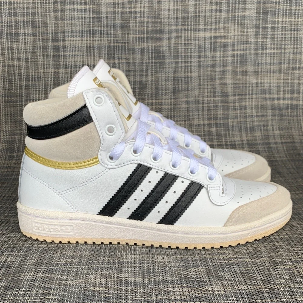 adidas Top Ten High-Top 'White Black Gold' Big Kids Sneakers size 4.5